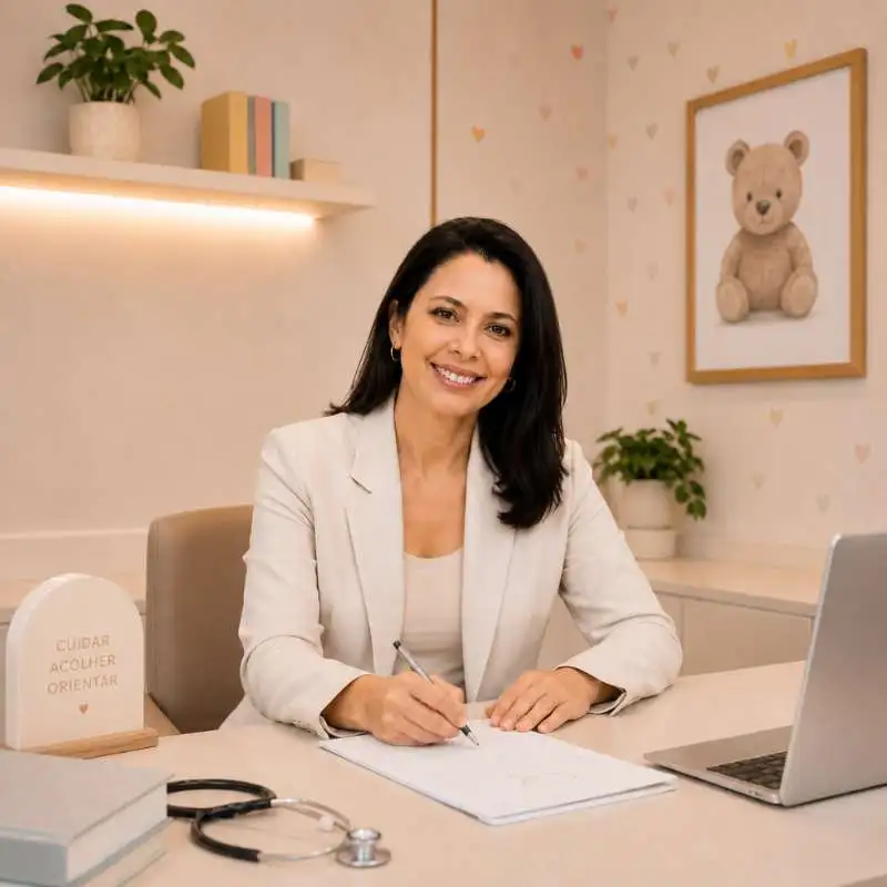 Dra Dani Ramos em atendimento pediátrico infantil
